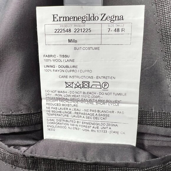 ERMENEGILDO ZEGNA Over Checked Two-Piece Wool Suit Trofeo 600 Gray 48R Italy - Picture 16 of 16